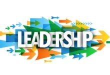 "LEADERSHIP" overlapping vector letters icon with arrows background